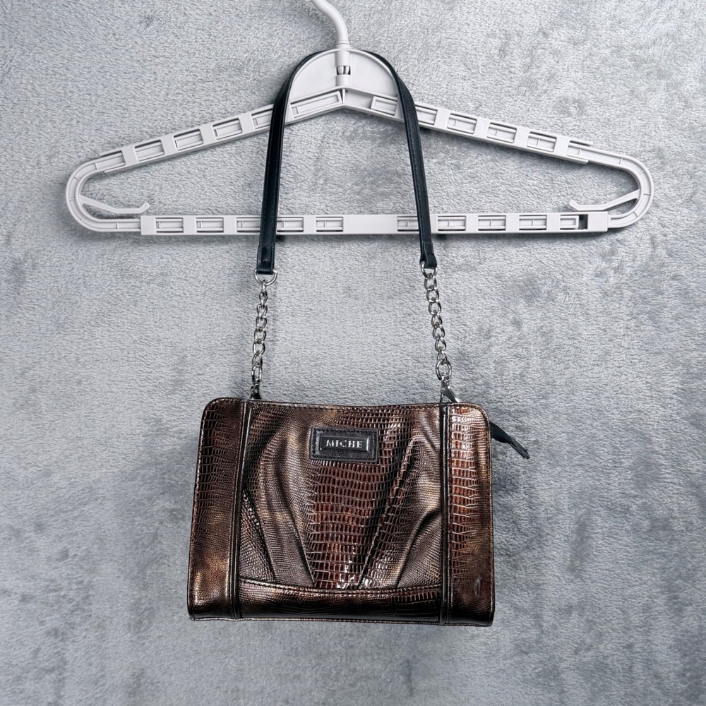 Miche Inga Shoulder Bag Women OS Bronze Croc Embossed Metallic Chain Strap Purse